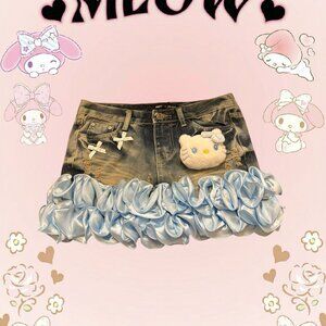 Mini denim skirt with ruffles and Hello Kitty charm